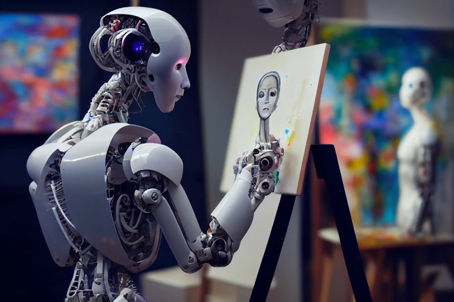 humanoidalny robot maluje autoportret
